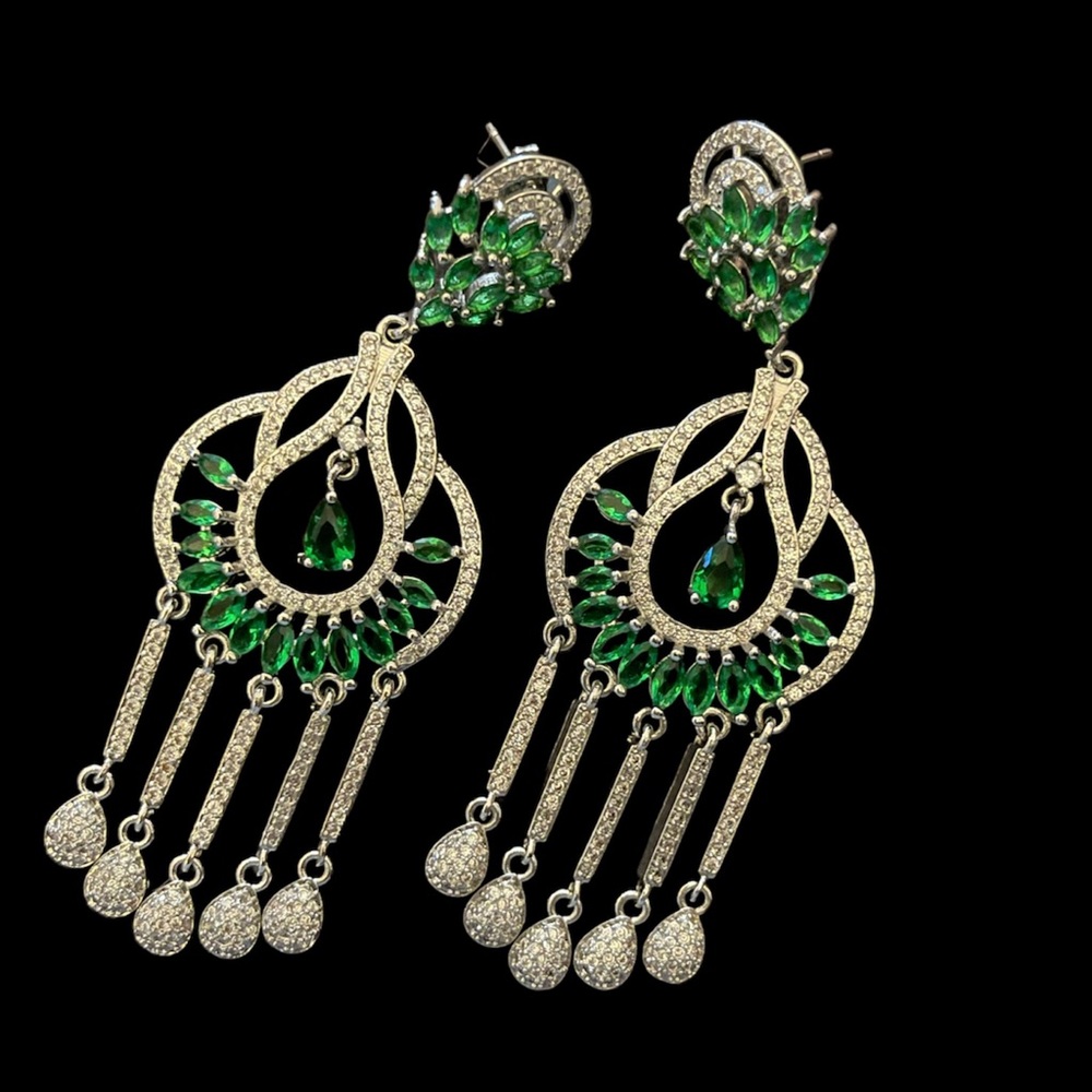 NEW Green Dioptase chandelier earrings.925 silver. Special occasion & wedding.